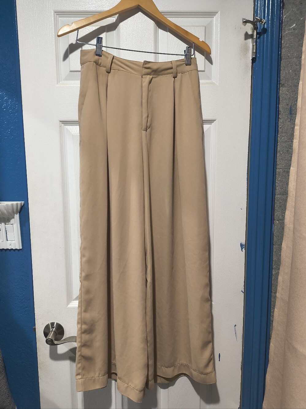 Tronjari Camel Tan High Waisted Pleated Wide Leg Trouser